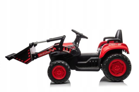 Traktor na Akumulator z Przyczepą i Łyżką 2x45W Aku 12V Ekoskóra Czerwony