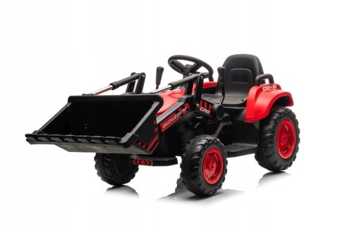 Traktor na Akumulator z Przyczepą i Łyżką 2x45W Aku 12V Ekoskóra Czerwony