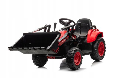 Traktor na Akumulator z Przyczepą i Łyżką 2x45W Aku 12V Ekoskóra Czerwony