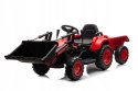 Traktor na Akumulator z Przyczepą i Łyżką 2x45W Aku 12V Ekoskóra Czerwony