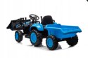 Traktor na Akumulator z Przyczepą i Łyżką 2x45W Aku 12V Ekoskóra Niebieski