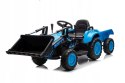Traktor na Akumulator z Przyczepą i Łyżką 2x45W Aku 12V Ekoskóra Niebieski