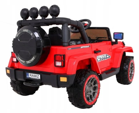 Auto Terenowe JEEP Czerwony 4 Silniki 12V Ekoskóra Piankowe Koła Auto Terenowe JEEP Czerwony 4 Silniki 12V Ekoskóra Piankowe Koła