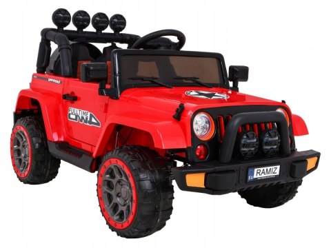Auto Terenowe JEEP Czerwony 4 Silniki 12V Ekoskóra Piankowe Koła Auto Terenowe JEEP Czerwony 4 Silniki 12V Ekoskóra Piankowe Koła