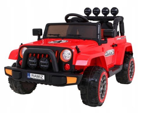 Auto Terenowe JEEP Czerwony 4 Silniki 12V Ekoskóra Piankowe Koła Auto Terenowe JEEP Czerwony 4 Silniki 12V Ekoskóra Piankowe Koła