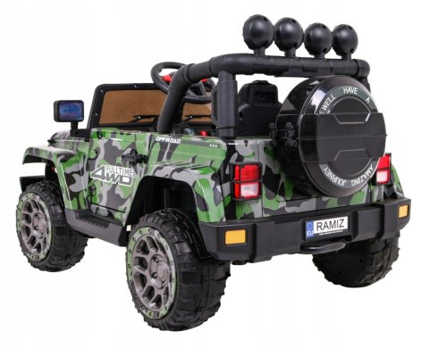 Auto Terenowe JEEP Lakier Moro 4 Silniki 12V Ekoskóra Piankowe Koła Auto Terenowe JEEP Lakier Moro 4 Silniki 12V Ekoskóra Piankowe Koła