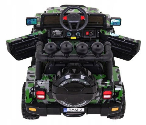 Auto Terenowe JEEP Lakier Moro 4 Silniki 12V Ekoskóra Piankowe Koła Auto Terenowe JEEP Lakier Moro 4 Silniki 12V Ekoskóra Piankowe Koła