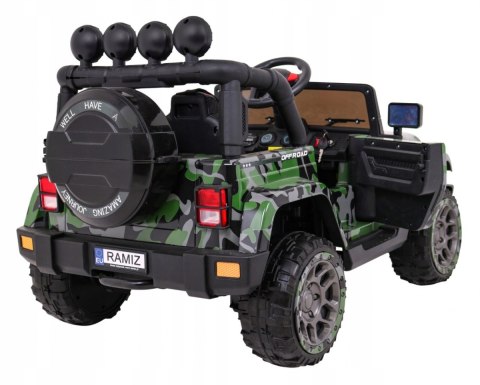 Auto Terenowe JEEP Lakier Moro 4 Silniki 12V Ekoskóra Piankowe Koła Auto Terenowe JEEP Lakier Moro 4 Silniki 12V Ekoskóra Piankowe Koła