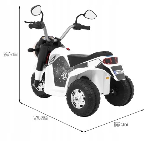 Motorek Skuter Chopper Ekoskóra 1 Silnik 6V Dźwięki Światło Biały Motorek Skuter Chopper Ekoskóra 1 Silnik 6V Dźwięki Światło Biały