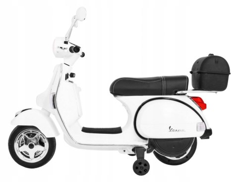 Skuter Vespa Licencja 2x25W Aku 12V Ekoskóra Piankowe Koła Biały