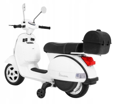 Skuter Vespa Licencja 2x25W Aku 12V Ekoskóra Piankowe Koła Biały
