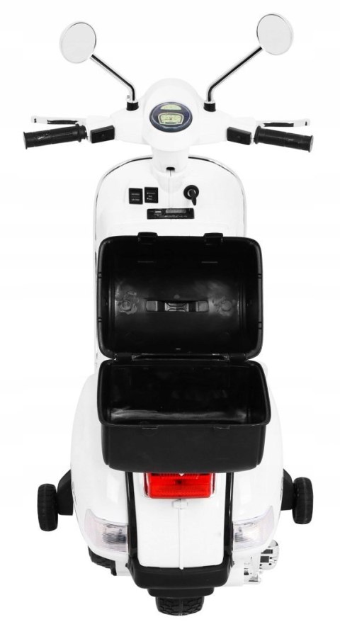 Skuter Vespa Licencja 2x25W Aku 12V Ekoskóra Piankowe Koła Biały