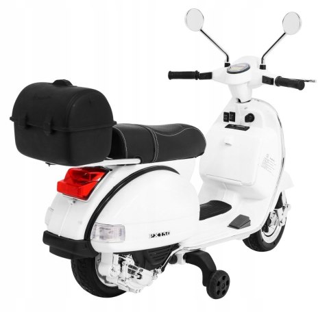 Skuter Vespa Licencja 2x25W Aku 12V Ekoskóra Piankowe Koła Biały