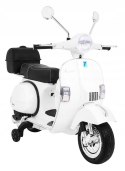 Skuter Vespa Licencja 2x25W Aku 12V Ekoskóra Piankowe Koła Biały