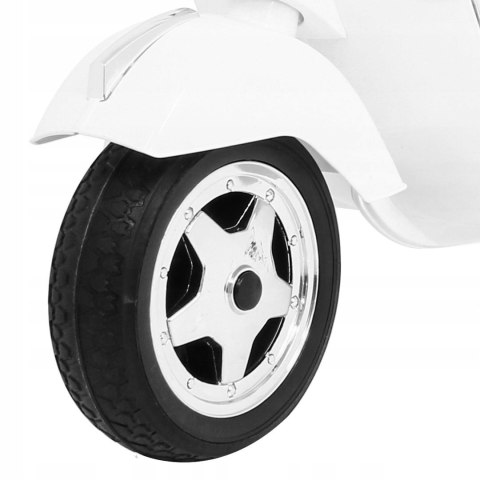 Skuter Vespa Licencja 2x25W Aku 12V Ekoskóra Piankowe Koła Biały