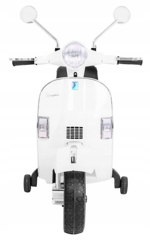 Skuter Vespa Licencja 2x25W Aku 12V Ekoskóra Piankowe Koła Biały