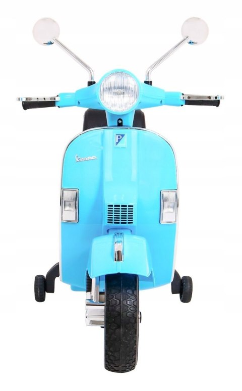 Skuter Vespa Licencja 2x25W Aku 12V Ekoskóra Piankowe Koła Niebieski