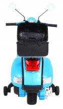 Skuter Vespa Licencja 2x25W Aku 12V Ekoskóra Piankowe Koła Niebieski