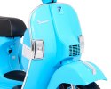 Skuter Vespa Licencja 2x25W Aku 12V Ekoskóra Piankowe Koła Niebieski