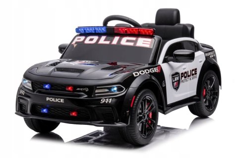 Auto Na Akumulator Dodge Policyjny 2 Silniki 12V Skóra Koła EVA Czarny Auto Na Akumulator Dodge Policyjny 2 Silniki 12V Skóra Koła EVA Czarny