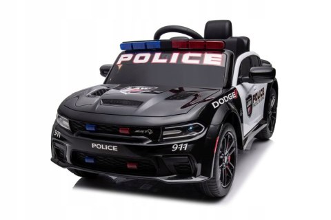 Auto Na Akumulator Dodge Policyjny 2 Silniki 12V Skóra Koła EVA Czarny Auto Na Akumulator Dodge Policyjny 2 Silniki 12V Skóra Koła EVA Czarny