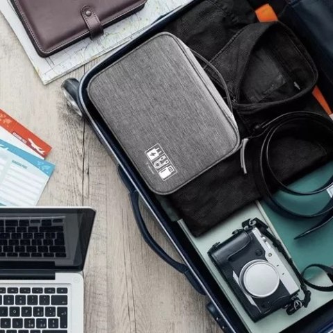 Organizer na Kable Kabli Etui Pojemnik na Ładowarki Torba + Uchwyt Podróżny