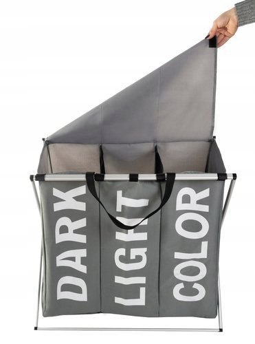 Kosz na Pranie Bieliznę Pojemnik Organizer Wolnostojący Pojemny 3 Komory XL Kosz na Pranie Bieliznę Pojemnik Organizer Wolnostojący Pojemny 3 Komory XL