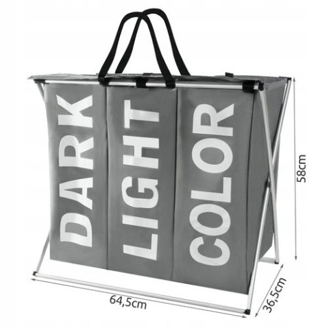 Kosz na Pranie Bieliznę Pojemnik Organizer Wolnostojący Pojemny 3 Komory XL Kosz na Pranie Bieliznę Pojemnik Organizer Wolnostojący Pojemny 3 Komory XL