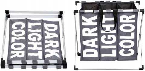 Kosz na Pranie Bieliznę Pojemnik Organizer Wolnostojący Pojemny 3 Komory XL Kosz na Pranie Bieliznę Pojemnik Organizer Wolnostojący Pojemny 3 Komory XL
