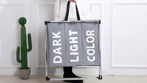 Kosz na Pranie Bieliznę Pojemnik Organizer Wolnostojący Pojemny 3 Komory XL Kosz na Pranie Bieliznę Pojemnik Organizer Wolnostojący Pojemny 3 Komory XL