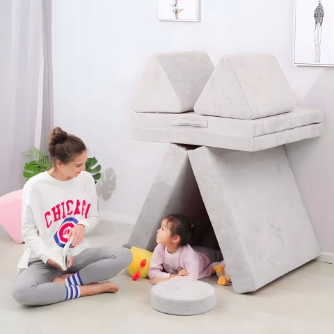 Duża Składana Sofa Modułowa dla Dzieci 8 Miękkich Poduch Szara