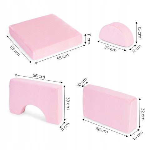 Sofa Składana Modułowa dla Dzieci Duża 2 Osobowa 10 Miękkich Poduch - Różowa