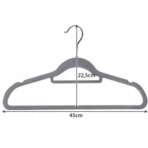 Wieszaki na Ubrania Ubraniowe Wieszak Welurowe 20 szt Szare Odzieżowe x20
