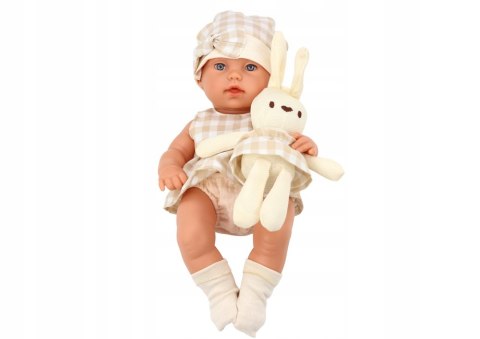 Lalka Bobas W Nosidełku Króliczek Ubranko w Kratę Beżowy