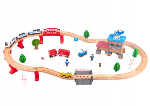 Zestaw Pociąg Tory Kolejka Drewniana Auta Budynki 88 El Zestaw Pociąg Tory Kolejka Drewniana Auta Budynki 88 El