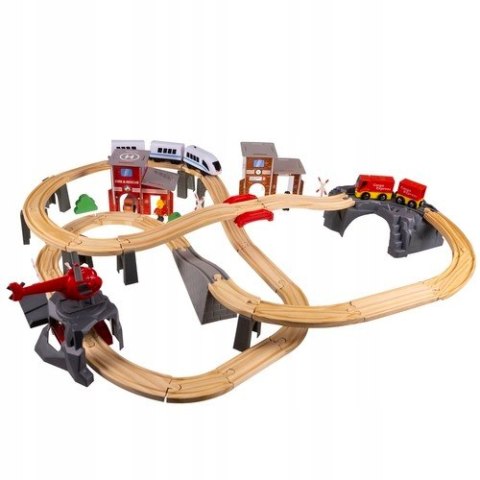 Ogromna Drewniana Kolejka Pociąg na Baterie Tory 4,8m 79x80cm Jakość