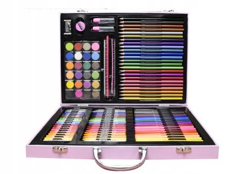Zestaw Artystyczny w Walizce z Jednorożcem Kredki Farbki Różowa 128 el.