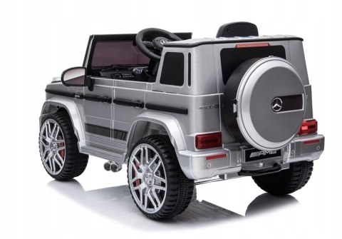 Mercedes G63 Licencja 2 Silniki 12V Ekoskóra Piankowe Koła Srebrny Lakier