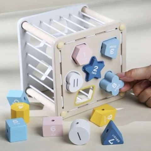 Sorter Kostka Edukacyjna Drewniana Sensoryczna Montessori 12 Klocków