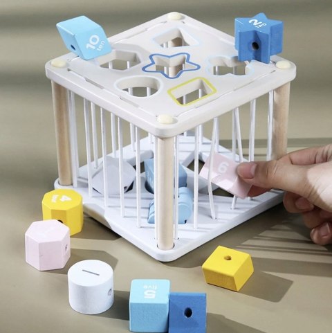 Sorter Kostka Edukacyjna Drewniana Sensoryczna Montessori 12 Klocków