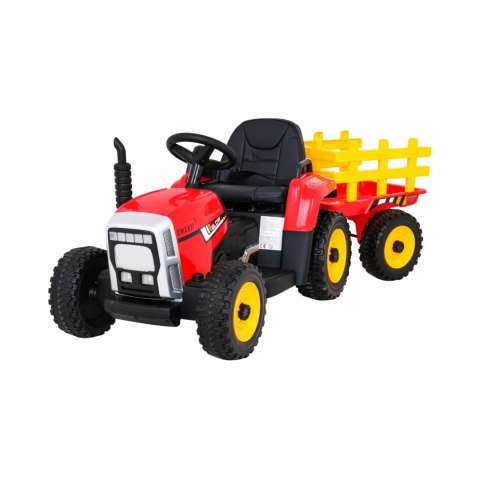 Traktor z Przyczepą na Akumulator 2 Silniki 12V Ekoskóra Koła EVA Czerwony