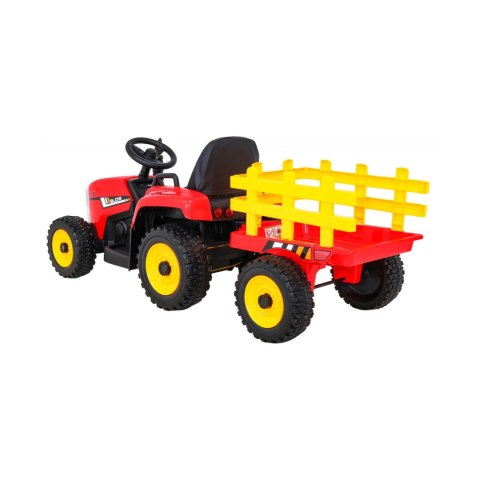 Traktor z Przyczepą na Akumulator 2 Silniki 12V Ekoskóra Koła EVA Czerwony