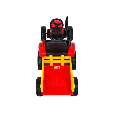 Traktor z Przyczepą na Akumulator 2 Silniki 12V Ekoskóra Koła EVA Czerwony
