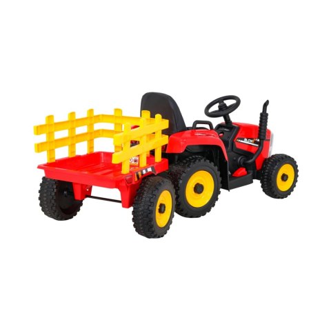 Traktor z Przyczepą na Akumulator 2 Silniki 12V Ekoskóra Koła EVA Czerwony