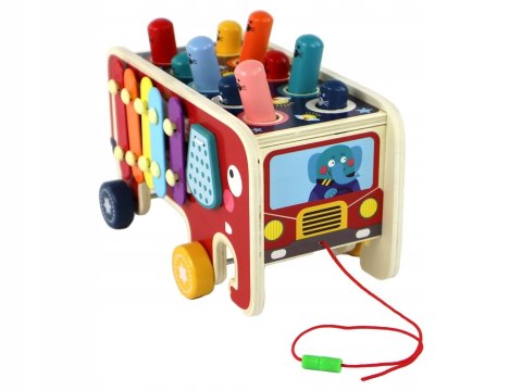 BEMI DREWNIANA GRA ZRĘCZNOŚCIOWA NA KÓŁKACH WBIJAK CYMBAŁKI ZEGAR MŁOTEK