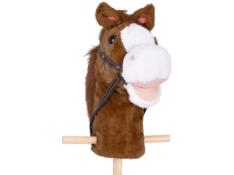 BEMI HOBBY HORSE KOŃ PLUSZOWY NA KIJU DŹWIĘKI RUCHOMY PYSK CIEMNY BRĄZ