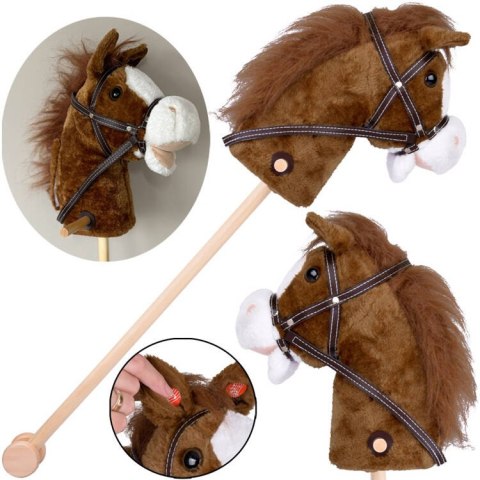 BEMI HOBBY HORSE KOŃ PLUSZOWY NA KIJU DŹWIĘKI RUCHOMY PYSK CIEMNY BRĄZ