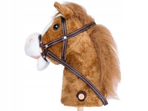 BEMI HOBBY HORSE KOŃ PLUSZOWY NA KIJU DŹWIĘKI RUCHOMY PYSK JASNY BRĄZ