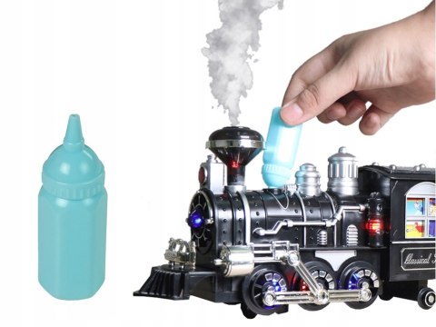 BEMI OGROMNA KOLEJKA POCIĄG Z PILOTEM DYM ŚWIATŁA DŹWIĘK 3 WAGONY 206x153cm