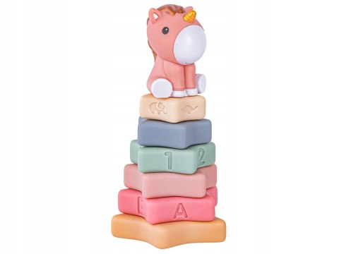 BEMI ZABAWKI SENSORYCZNE 6w1 MIĘKKIE KLOCKI GRYZAK KOSTKA SORTER WIEŻA